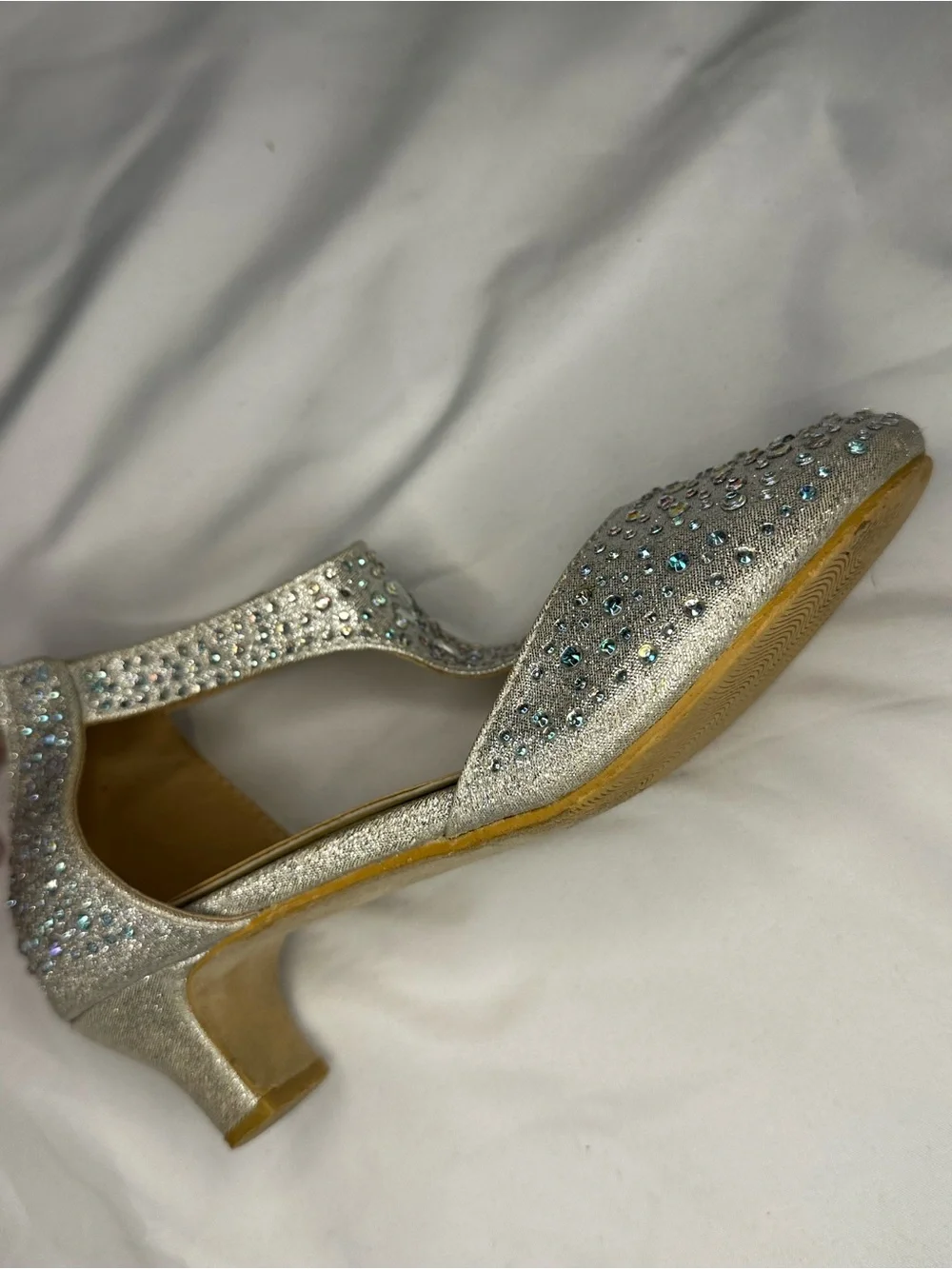 ADORA Silver Crystal-Embellished T-Strap Heels
